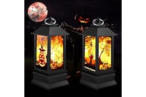 ANIEPAA Decoration Halloween Exterieur, 2 Pas Lanternes Halloween Bougie Portatives Suspendues avec Lumière LED, Lanterne d'halloween pour Fêtes de Famille, Bar, Intérieur ou Extérieur (Noir)