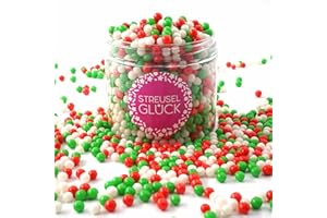 STREUSEL GLÜCK WIR STREUSELN LIEBE Świąteczna posypka Pure Love Santa 180 g biała różowa czerwona zielona | Świąteczna posypka cukrowa Sprinkles Christmas dekoracja tortu ciasteczka dekorowanie ciast