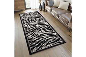 TAPISO Dream Läufer Flur Teppich Kurzflor Modern Brücke Grau Schwarz Creme Meliert Streifen Linien Zebra Tiger Tierfell Muster ÖKOTEX 100 x 300 cm