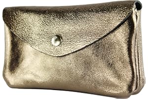 modamoda de - P11 - ital. Portefeuille en cuir pour femme, taille M, Doré vieilli métallisé, m