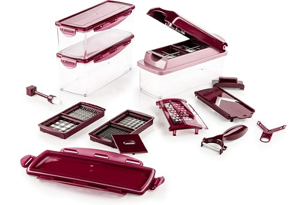 Genius Nicer Dicer Plus | Mandoline 18 en 1 Multifunction Professionelle | Trancheuse | couper- / râpé- / éplucher- / cubes- / bâtonnets- / quartier- / manger- / stocker- / légumes | slicer | cuisine