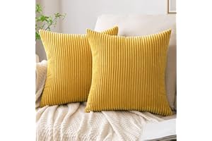 EMEMA Cushion Covers Corduroy Square Throw Pillow Covers Striped Soft Sham Home for Sofa Couch Bedroom Decorative Pillowcases 20x20 Inch 50x50cm Set of 2 Turmeric
