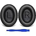 Sounce Replacement Earpads Cushions for Bose QuietComfort 35 (QC35) Quiet Comfort 35 II, QuietComfort 15 QC35/ Ae2 Ae2i Ae2w SoundTrue & SoundLink Headphones, Ear Pads with Softer Leather (Black)