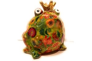 POMME PIDOU Mele Pidou, Salvadanaio in Ceramica Re Rana Freddy Verde Motivo Fiori 16 x 16 x 14 cm