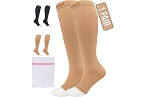 360 RELIEF Bas de Contention pied ouvert Femmes et Hommes - Classe 1 Chaussettes contention bout ouvert pour Circulation, Voyage, Varices - Compression graduée de 15-20 mmHg - Avec sac de lavage