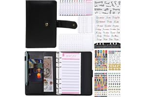 TAIAYERU Money Saving Wallet A6 Budget Planner Binder with Envelopes Cash Stuffing Wallet 100 Envelopes Money Saving Challenge Book Savings Binder Money Organizer for Cash-Black