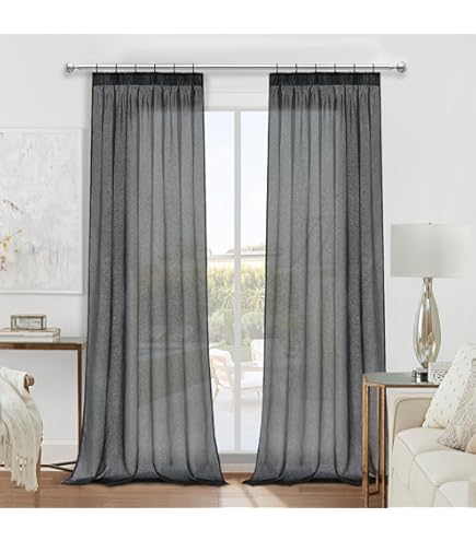 EMEMA Glasgordijn, polyester voilegordijn met plooiband, transparante vitrage, luchtig, decoratief, voor slaapkamer en woonkamer, set van 2 gordijnen, 140 X 225 cm (b x h), grijs EMEMA Glasgordijn, polyester voilegordijn met plooiband, transparante vitrage, luchtig, decoratief, voor slaapkamer en woonkamer, set van 2 gordijnen, 140 X 225 cm (b x h), grijs