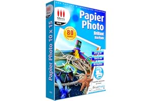 Papier Photo 10 x 15 cm Brillant - Eco Pack 80 Feuilles Papier Photo Brillant, Format A6, 200g/m², Séchage Rapide, Impressions jusqu'à 9600 dpi, Compatible Imprimantes Jet d'Encre - Micro Application blanc 5375