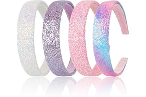 DREPINT 4 x fasce per capelli, con glitter, per ragazze, con fasce larghe imbottite, per capelli, antiscivolo, moderne, per donne, ragazze, bianco, viola, rosa, blu