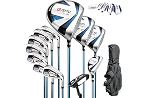 PGM Juego de palos de golf de 18 piezas para hombre, 12 palos – Titanio # 1 Driver, híbrido de tracción sesgada, hierros de alta resistencia, putter indulgente, bolsa de soporte con 5 fundas para la