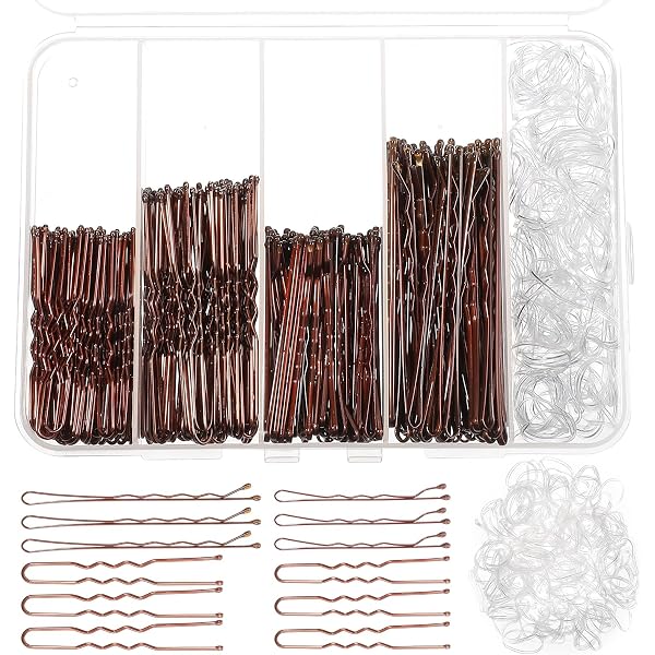 340-teiliges Haarnadeln Set – U-förmige Bobby Pins & Transparente Gummis In Braun