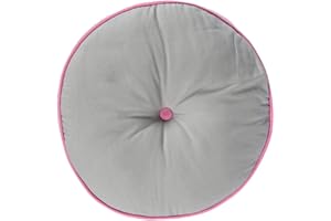 HOMESCAPES Grey and Pink Round Floor Cushion Large Decorative Circular Children’s & Garden Seat Pad, Pre-Filled 100% Cotton Indoor and Outdoor Cushion, 43cm