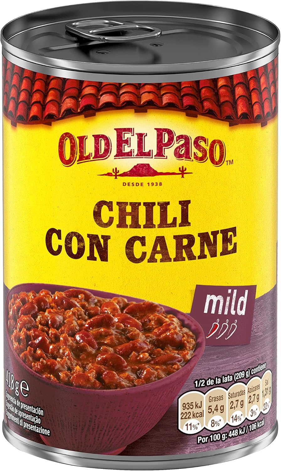Old El Paso Chili Con Carne, Preparado con Alubias Pintas y Ternera, Picante Suave, 1 Lata x 418g