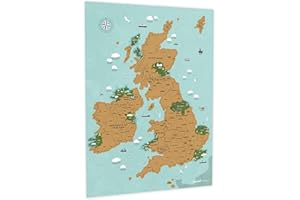 Scratch Off Map UK and Ireland A2 Travel Planner Poster with Illustrated Landmarks by Uncover Maps - Unique Camper Van Accessory, Classroom Map or Wall Art Gift