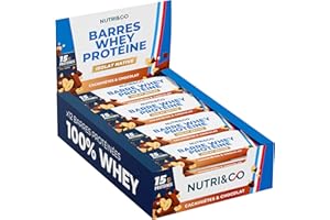 NUTRI & CO Barres Protéinées Whey Isolat Native - 15g de Protéines - Musculation & Récupération - 100% Clean sans protéines végétales ni Huile de Palme – Lot de 12 Barres Cacahuètes & Chocolat