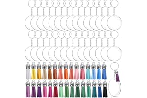 ‎DUUFIN Duufin 120 Stück Acryl Transparent Kreis Schlüsselbund Set mit Acryl Schlüsselanhänger Rohlinge, Schlüsselringe, Biegeringe und Quasten Anhänger Leder für DIY Schlüsselbund Basteln