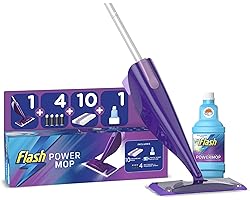 Flash Powermop Starter Kit, Mop + 10 Absorbing Refill Pads + 500 ml Cleaning Solution + 4 Batteries, Fresh