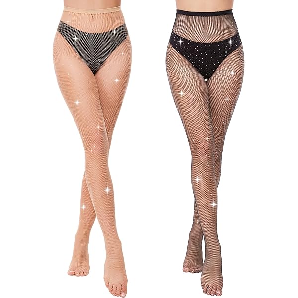 Calze Donna Glitter Cristalli Luccicanti Sexy Feste Calze A Rete Con