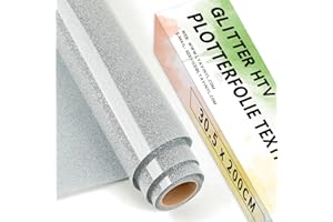 Lya Vinyl Vinyle Thermocollant Pailleté Argenté, 30,5 cm x 200 cm, HTV Pailleté pour Cricut, Silhouette Cameo, Vinyle à Repasser pour Tissus, Chapeaux et Vêtements