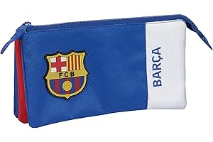 Safta F.C. BARCELONA 2ª EQUIPACIÓN - Portatodo Triple, Estuche Infantil, Estuche Niño, Ideal para Niños en Edad Escolar, Cómodo y Versátil, Calidad y Resistencia, 22x3x12 cm, Color Azul y Granate