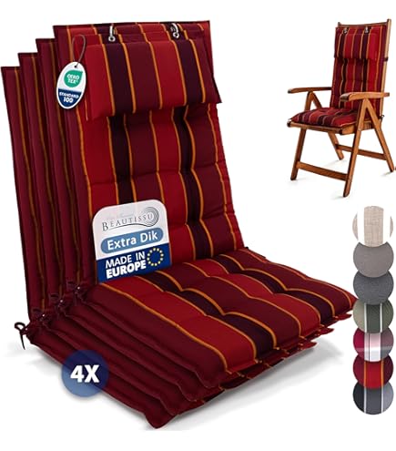 Gardisun Tuinstoelkussens Met Hoge Rugleuning - Extra Dikke Zitkussens, Made in Europe, Ideale Kussens voor Tuinstoelen, Hoge Lichtechtheid, Set van 2, Rood