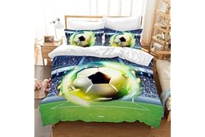 PQCXXA Set di biancheria da letto da calcio per bambini, 3 pezzi, per ragazzi e adolescenti, in microfibra, con stampa 3D, con chiusura lampo e 2 federe 50 x 75 cm (A2, 135 x 200 cm)