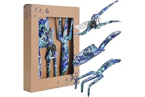 FLORA GUARD 3 Piece Aluminum Garden Tool Set with Blue Print - Trowel, Cultivator, Pruning Shear, Set for Gardening Needs (Blue)