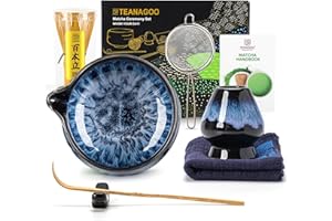 ‎TEANAGOO TEANAGOO Zestaw trzepaczek Matcha, zestaw matcha na ceremonię, zestaw matcha Junware-Blue, zestaw do herbaty Matcha do robienia śniadania/latte matcha, prezent dla miłośnika matchy, trzepaczka do