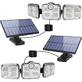 Dış mekan i&ccedil;in solar lamba, hareket sens&ouml;rl&uuml;, LED, 3 ayarlanabilir başlıklı, 270&deg; geniş a&ccedil;ılı, IP65 su ge&ccedil;irmez, 16,5 ft kabl
