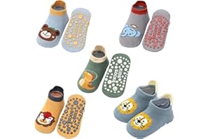 Exemaba Baby Non Slip Grips Ankle Socks 5 Pairs Toddler Cartoon Anti Skid Socks for Boys Girls
