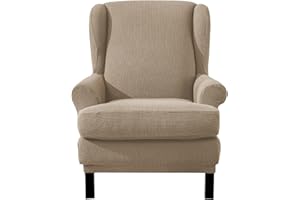 EBETA Ohrensesselberzug 2-Teilig Sesselüberwürfe Jacquard Sesselhussen, Elastisch Sofa Armlehnenbezüge Schonbezug Hussen für Lesesessel, Relaxsessel mit Sitzbezug (Sand)