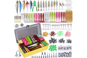 PLUSINNO Fishing Lures Baits Tackle Including Crankbaits, Spinnerbaits, Plastic Worms, Jigs, Topwater Lures, Tackle Box and More Fishing Gear Lures Kit Set, 102/302Pcs Fishing Lure Tackle