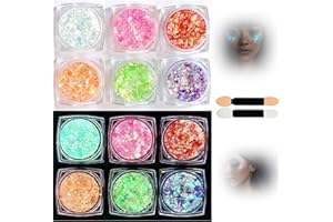 ZOEYSHINE 6 Colors Festival Face Glitter Gel, Hair & Body, Self-Adhesive Chunky Glitter Paint for Parties, Raves, Glow in The Dark, Neon & Luminous Effects for Dazzling Festival Looks (6 Colours Lume Glow)