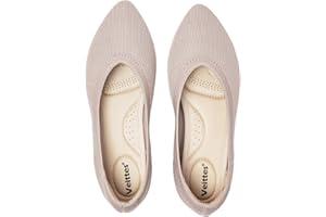 Veittes Women's Wide Width Flat Shoes - Comfort Ladies Soft Breathable Slip-On Knitted Ballet Flats.