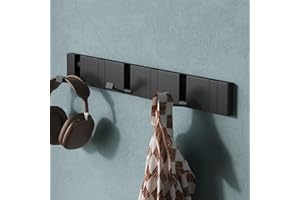 Mai & Mai Wandgarderobe Wandhaken aus Aluminium Garderobe mit 6 klappbaren Haken Garderobenleiste Garderobenhaken Kleiderhaken 45,5cm Schwarz