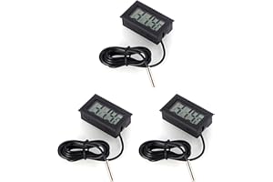WINGONEER 3Pcs Termometro Digitale LCD Monitor di Temperatura con sonda Esterna per Piccolo Freezer Frigorifero Aquarium - Nero