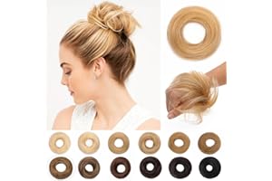 SEGO Pro Messy Real Hair Bun Scrunchie Human Hair Piece for Women - Straight, 17g/pc, #18P613 Ash Blonde & Bleach Blonde, Pack of 1