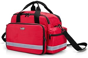 Trunab Sac Médical, Sac Infirmière, Malette Infirmiere Liberale avec Bande Réfléchissante pour Visite à Domicile en Portant Fournitures Médicales avec Nombreuses Poches pour Étudiant Infirmière, Rouge
