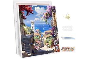 MEIYUDA Dipingere con i Numeri Adulti con Telaio Paesaggio Stradale, Scale per il Mare Fai da te Paint by Numbers Quadri da Dipingere Numerat, Pittura a Olio Kit, Decora la Casa Regalo 30x40cm
