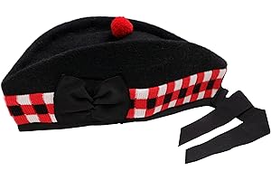 ‎SHYNE Schottischer Pfeifer-Hut, aus reiner Wolle, schwarze Hochlandmütze Gr. 63, schwarz / rot / weiß