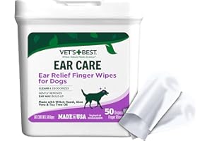 Vet's Best Ear Relief Finger Wipes | Ear Cleansing Finger Wipes for Dogs | Sooths & Deodorizes | 50 Disposable Wipes