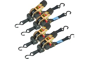 DIGANK 4 Pack Auto Retractable Ratchet Straps Each 25MM X 1.8METRE Strap Boasts A 1600lbs Break Strength. Featuring Weather-Resistant Safety S-Hooks, Heavy Duty Tie Down Perfect for Any Hauling Job