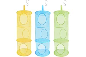 LIVEHITOP 3PC Hanging Mesh Storage Basket Small Toy Box, 3 Tier Collapsible Network Storage Space Save Bags Organizer for Toys, Small Clothes, Children's Day Gift (Yellow,Green, Blue)