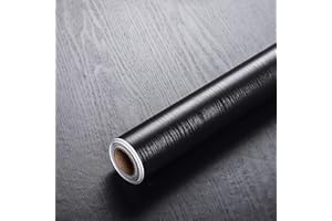 VEELIKE Papier de Contact à Grain de Bois Noir PVC Peler et Coller pour Armoire de Meubles Papier Peint en Bois Vinyle Résistant à l'huile Autocollant pour Comptoir de Cuisine étanche 40cm x 300cm