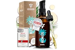 ‎HELDENGRÜN Heldengrün® Kokosöl flüssig [100% REIN] Dermatologisch getestet - Kokosnussöl für Haut & Haare - Fraktioniertes Kokosöl für Ätherische Öle - Inklusive Pipette & Pump - Fractionated Coconut Oil