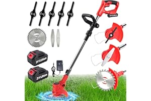 QAWNER Desbrozadora electrica 650W, Desbrozadora Batería 21V, Cortabordes electrico Batería Brushless 3 en 1 con 2 baterías y 3 tipos de cuchillas, plegable retráctil, cabeza giratoria 90 °para jardín podado