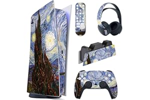 PlayVital The Starry Night Full Set Skin Decal for ps5 Console Digital Edition,Sticker Vinyl Decal Cover for ps5 Controller & Charging Station & Headset & Media Remote