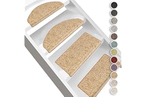 FLODI. Bali High Pile Shaggy Stair Tread Mats, Set of 15 Pieces, Fluffy Carpet Stair Mats, Anti Slip Self Adhesive Carpet Runner Pads (Yellow, Semicircular - 23 x 65 cm)