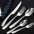 DAFFODILY Luxury Cutlery Set 30 Piece 18/10 Stainless Steel Cutlery Set for 6 with 2-in-1 Steak Knives, Dishwasher Safe, Mirror Finished, Elegant Gift Box Included.