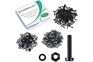 Pzsmocn 300 Stück/100 Sätze M2,5 * 12 mm Schwarzes Nylon Kunststoff Kreuzschlitz Rundkopfschrauben-Sechskantmuttern mit Isolierscheibe Standardgröße, für Heimwerker und Elektronische Montage.